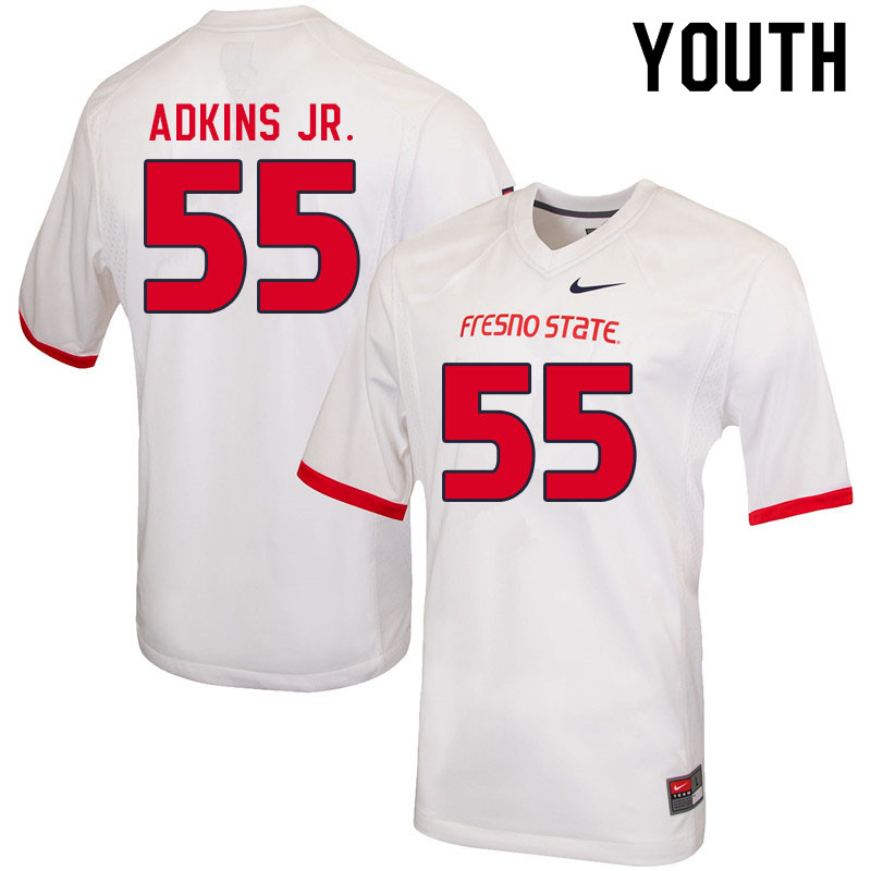 Youth #55 Dante Adkins Jr. Fresno State Bulldogs College Football Jerseys Sale-White - Click Image to Close